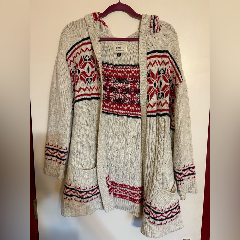 Cotton On Women's Cream and Red Hooded Cardigan